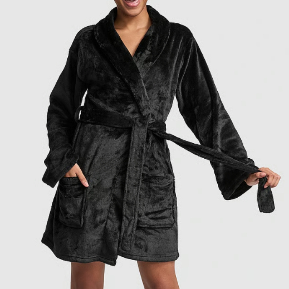 PINK Victoria's Secret Fluffy Black Robe